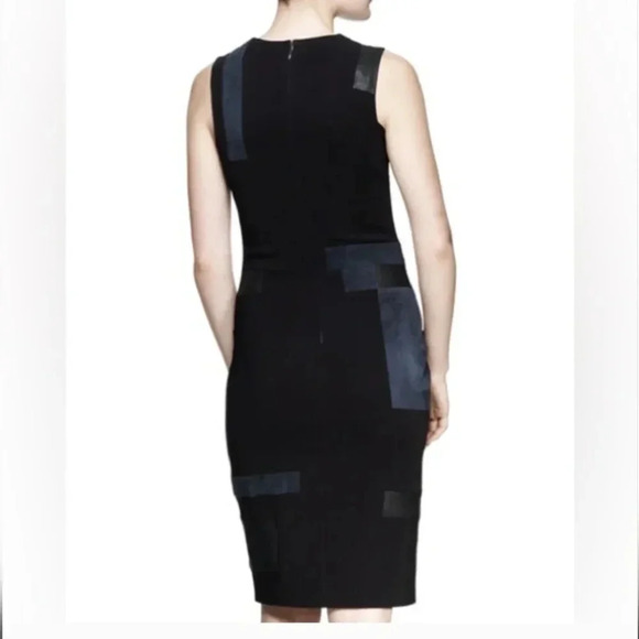 NEW A.L.C. Leather Suede Patchwork Black Dress Midi Sheath Dress Size 4 - Picture 2 of 9